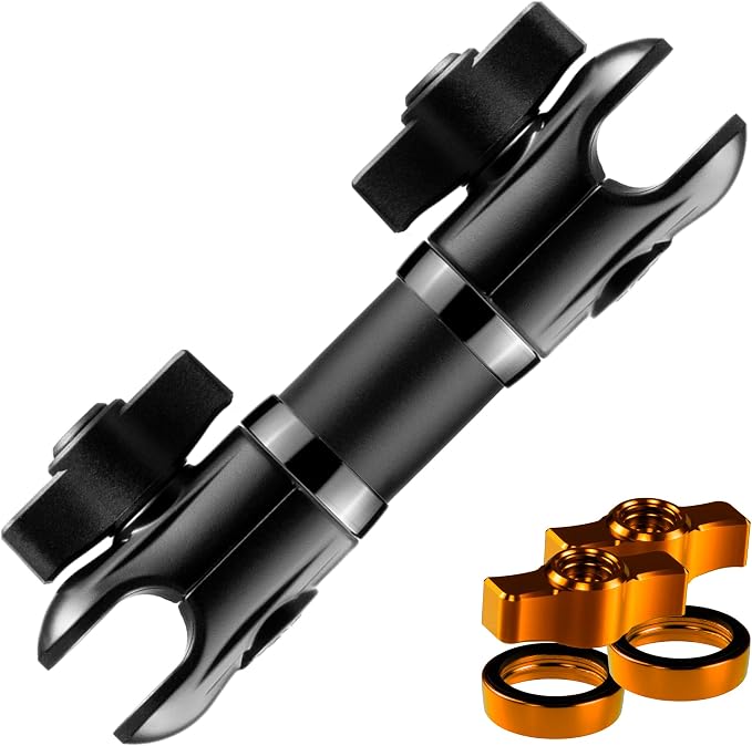 Tackform 10 Long 20mm Ball and Socket Arm DuraLock 20 Series Aluminum Tube Arm | Dual 20mm Sockets and Optional Anti-Theft Knobs | Black