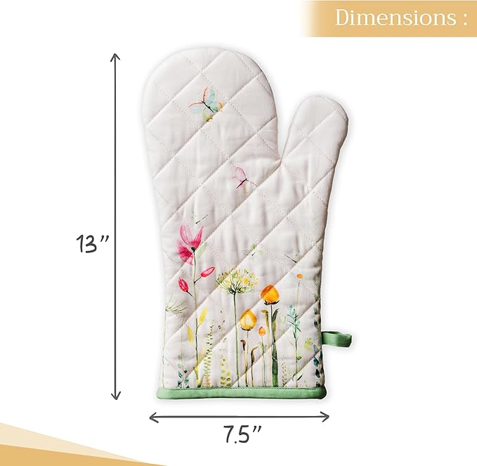Maison d' Hermine Oven Gloves 100% Cotton Oven Mitt 7" x 13" with Loop Heat Resistant, BBQ, Cooking Gloves, Baking, Grilling, Kitchen, Handling Hot Pans Spring/Summer (Pack of 1, Botanical Fresh)