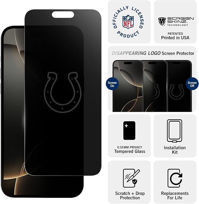 NFL Arizona Cardinals Privacy Screen Protector As Seen on Shark Tank Tank for iPhone 17 w/ Disappearing Design - Scratch-Resistant Glass Protector - Easy-Install Screen Guard w/ Disappearing Design (I
