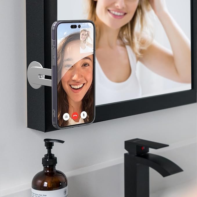 GALVANOX Magnetic Phone Holder Fold-Away Swivel Stand Compatible with MagSafe for iPhone 12131415 16 Pro Max | Bedroom Nightstand Desk Kitchen and More (Low Profile Sidemount/Under-Mount)