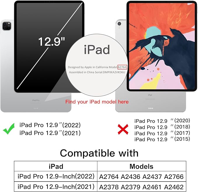 JETech Case Cover for iPad Pro 12.9 6th/5th Gen (2022/2021) Black | Soft TPU Protection Pencil Holder Tri-Fold Stand Pencil Charging Support Shockproof Lightweight Design Auto Wake/Sleep