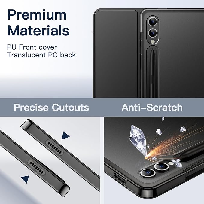 JETech Case for Samsung Galaxy Tab S10 Plus/Tab S9 Plus 12.4-Inch Translucent Back Tri-Fold Stand Protective Tablet Cover Support S Pen Charging Auto Wake/Sleep (Black)