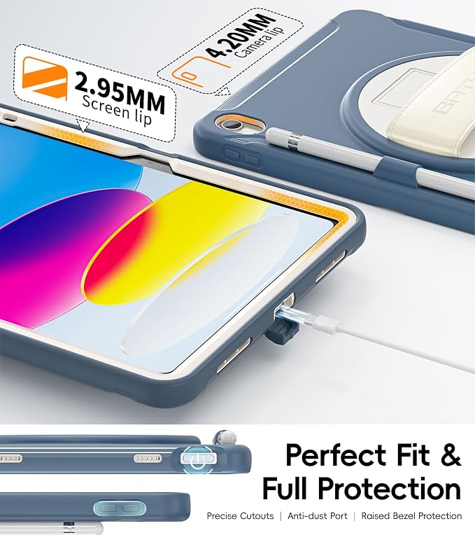 BATYUE Shockproof Case for iPad 10th / 11th (A16) Gen 11 inch CoralOrange | 3in1 PC+TPU Heavy Duty Leather Hand Strap Adjustable Stand Screen Protector Pencil Holder Easy Clean Personal/Busine