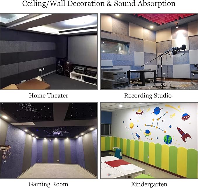BXI Sound Absorber, 12 X 12 X 3/8 Inches 16Pcs High Density Acoustic Absorption Panel, Sound Absorbing Panels Reduce Echo Reverb, Tackable Acoustic Panels for Wall and Ceiling Acoustic Treatment