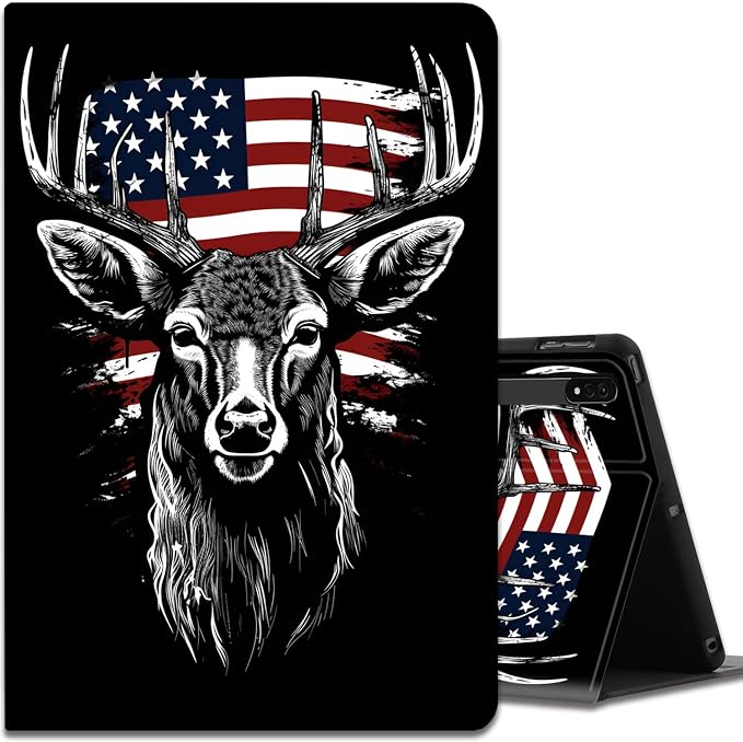 Case for Samsung Galaxy Tab A9 Plus 11 2023 Multi-Viewing Angles with Automatic Sleep/Wake Function for Samsung Galaxy A9+Tablet (SM-X210/X216/X218) American Flag Wolf