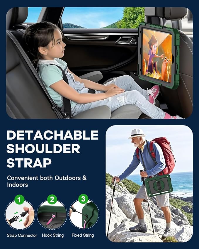 Cantis Case for iPad 9th/8th/7th Generation with Screen Protector iPad 10.2 Case 2021/2020/2019 with 360 Degree Rotating Stand/Shoulder Strap/Pencil Holder Alpine Green