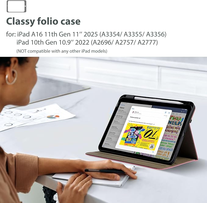 ProCase for iPad A16 11th Generation 11” 2025/iPad 10th Generation 10.9” 2022 with Pencil Holder iPad 11/10 PU Leather Case Business Stand Cover Smart Folio with Hand Strap Front Pocket -Berrypurple
