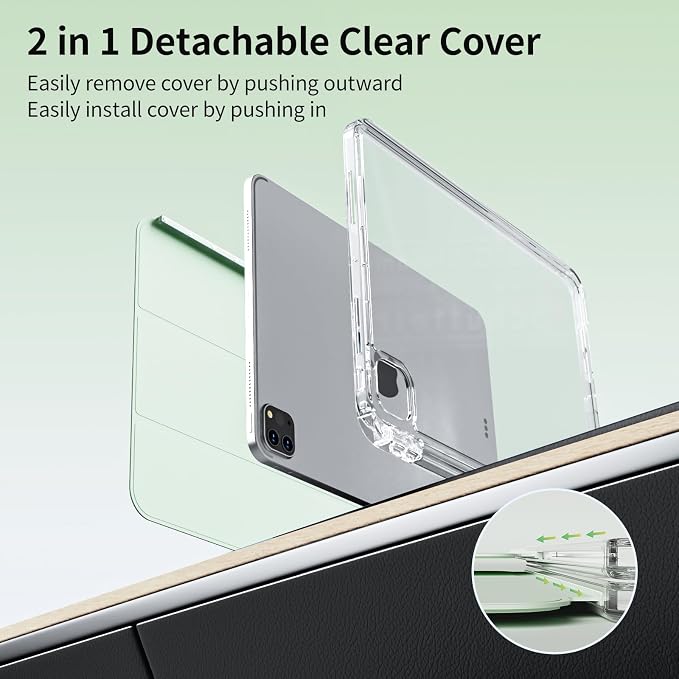 Case for iPad Air 13 Inch Case M4/M3/M2 (2026/2025/2024) Pro 12.9 Inch (6th/5th Gen 2022/2021) 2 in 1 Detachable Cover with Clear Hard Back Supports Touch ID Auto Wake/Sleep Black