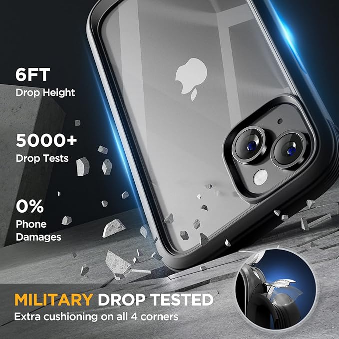 Miracase Designed for iPhone 14 Case 6.1 inch, [Built-in Tempered Glass Screen Protector] [Bubble Free] Full-Body Protective Bumper Phone Case with Camera Lens Protector, Black