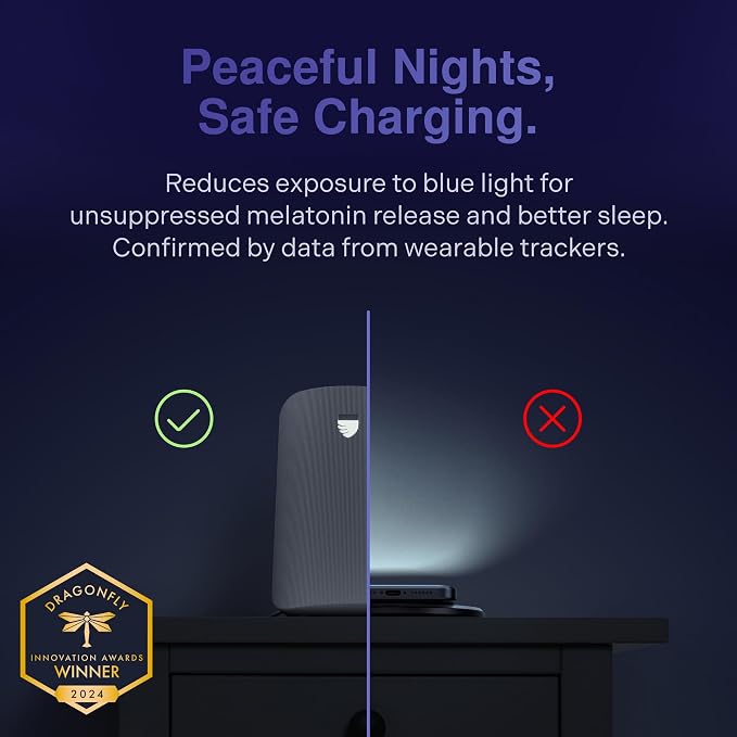 Elvy Fast Qi Wireless Charger for Cell Phones - Designed with EMF Management Technology for Enhanced Charging Advanced Environmental Shielding (Black)