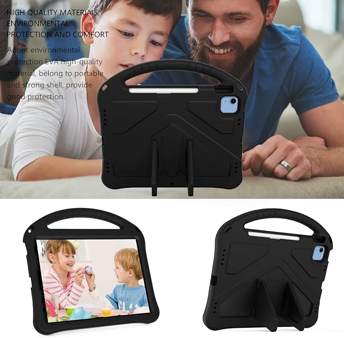 Dteck Kids Case for iPad 10.2 - Shockproof Rugged EVA Handle Stand Child Proof Case for iPad 9/8/7 Generation Black