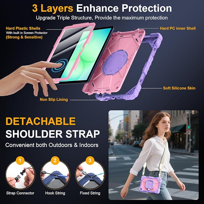 Case for Samsung Galaxy Tab A9 Plus 11 Inch 2023 Ubearkk Rugged Case for Samsung Galaxy A9+ Tablet SM-X210/X216/X218 with Screen Protector 360 Rotating Stand Shoulder Strap Pen Holder Black
