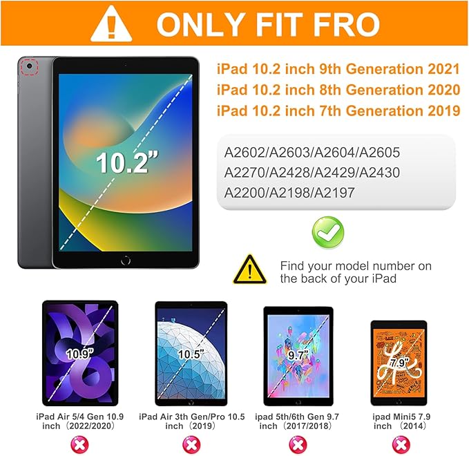 BRAECN Case for iPad 9th/8th/7th Generation - 10.2 inch 2021/2020/2019 | Heavy Duty Protective Cover with Carrying StrapHand StrapScreen ProtectorSwivel Stand Fit 10.2 inch iPad 7/iPad 8/iPad 9