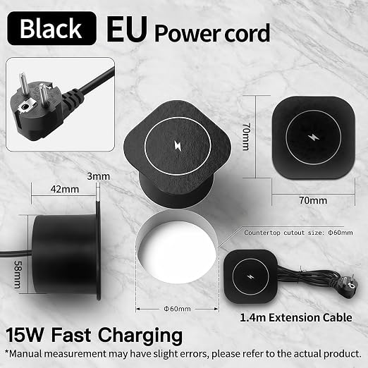 15W Black Flush Mount Wireless Charger Fast Charging Pad
