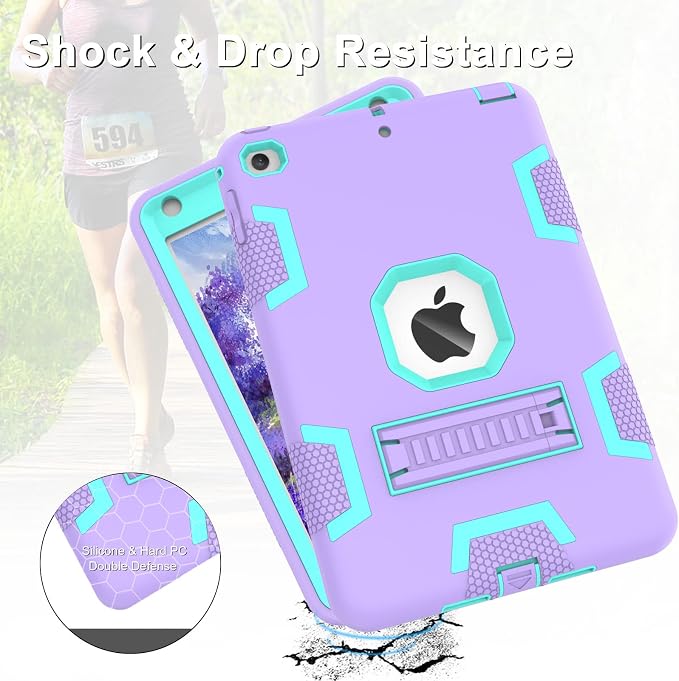 CCMAO iPad mini 5 Case 2019 iPad mini 4 Case 2015 Heavy Duty Shockproof Hybrid Protective Cover for iPad mini 5th/4th Generation 7.9 inch Purple+Green