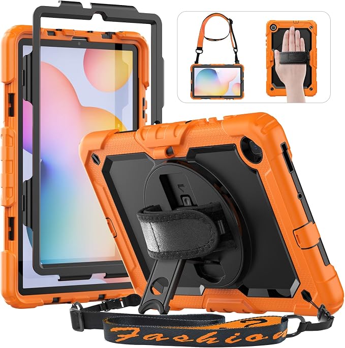 HXCASEAC Case for Samsung Galaxy Tab S6 Lite 10.4 inch Protective with Screen Protector/Hand Strap/S Pen Holder Shockproof S6 Lite Tablet Case 2024/2022/2020 SM-P610 SM-P613 SM-P620 - Black