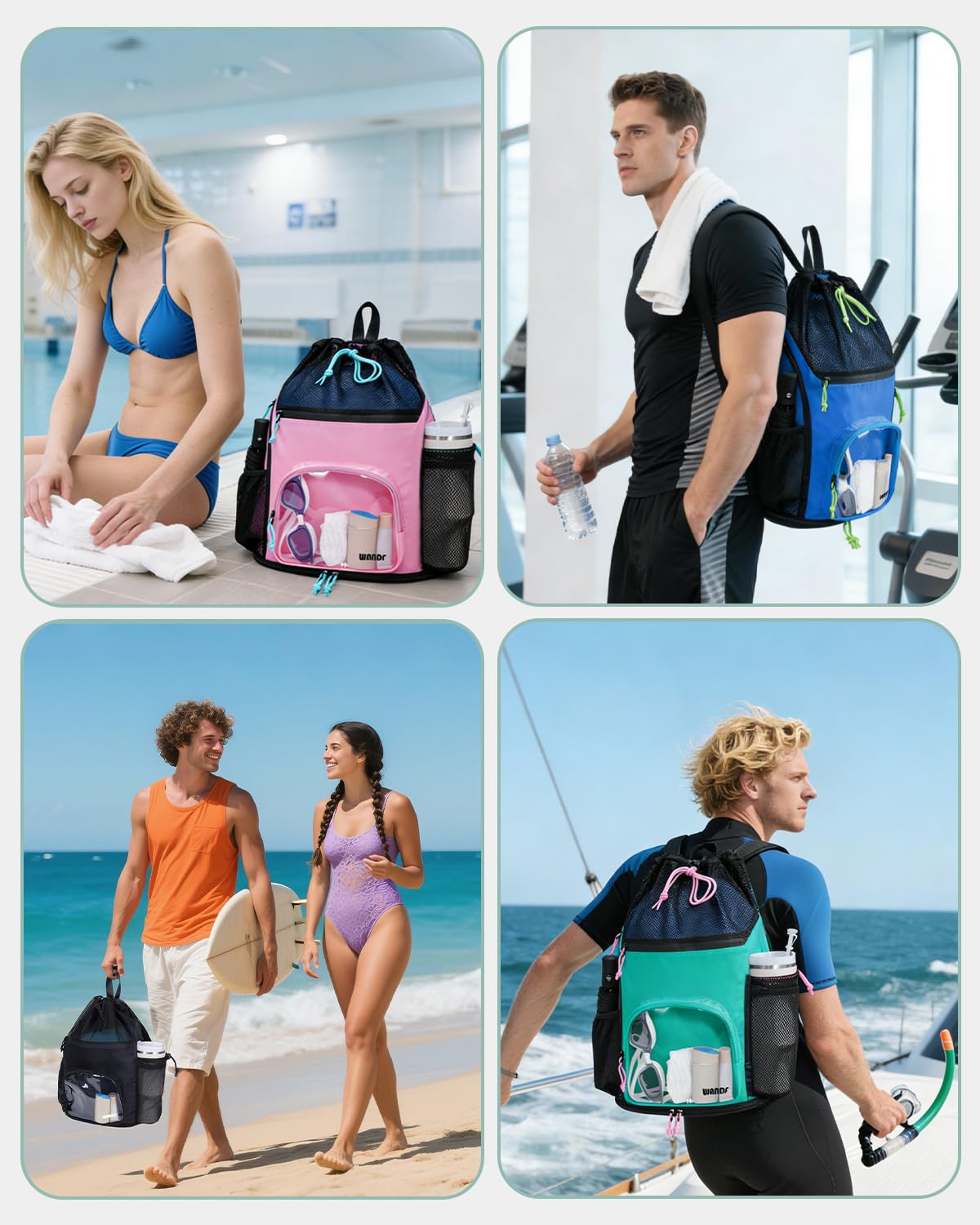 WANDF Swim Bag with Wet Pockets, Mesh Beach Backpack for Pool and Gym