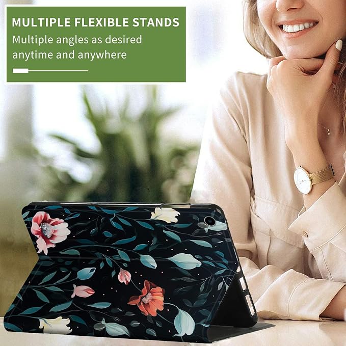 Case for Kindle Fire HD 10 &amp 10 Plus Tablet 10.1 (13th/11th Generation 2023/2021 Release) Lightweight Slim PU Leather Adjustable Multi-Angle Smart Shell Cover with Auto Wake/SleepA Flowers Art