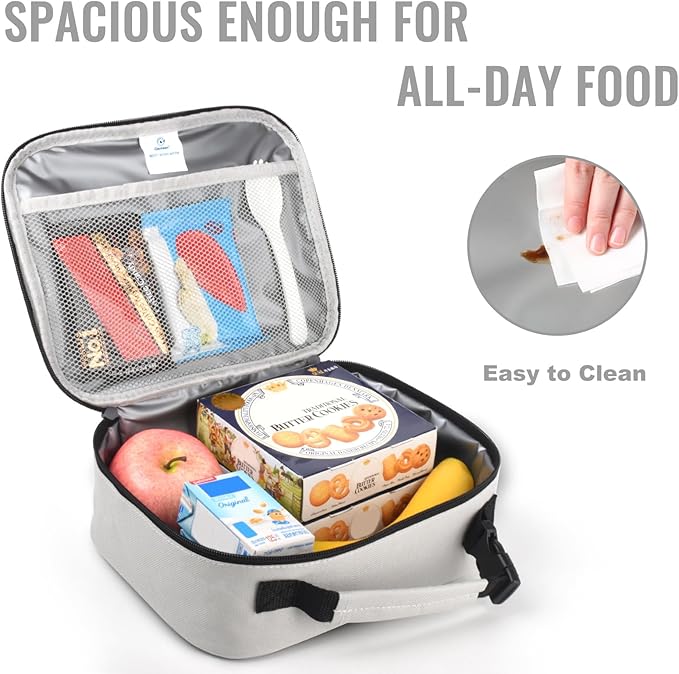 Genteen Lunch Box Kids,Insulated Lunch Bag Kids Boys Girls,Soft Bag Small Cooler Back to School Thermal Meal Tote Kit Lunch Box for School,Work,Outdoor (Gray)