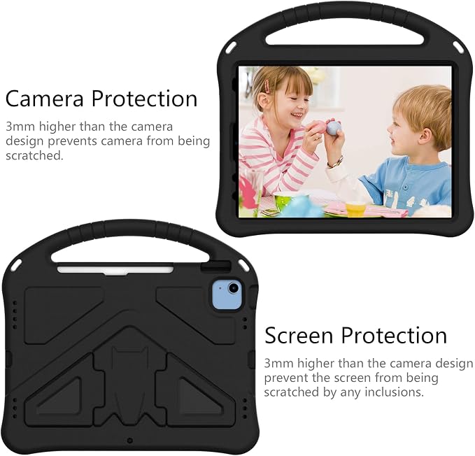 Dteck Kids Case for iPad 10.2 - Shockproof Rugged EVA Handle Stand Child Proof Case for iPad 9/8/7 Generation Black
