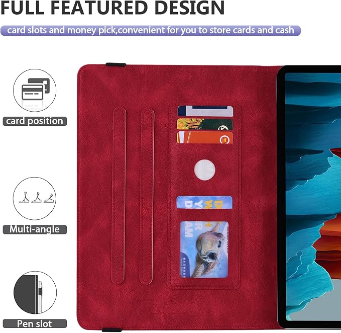 Dteck Wallet Case for Galaxy Tab S10+/S9+/S7 FE/S8+/S7 Plus 12.4 Tablet Premium PU Leather Folding Stand Auto Wake/Sleep Pen Holder Case with Hummingbirds
