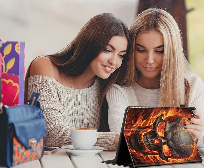 Case for All-New Amazon Fire HD 10 and 10 Plus Tablet (13th/11th Generation 2023/2021 Release) 10.1 Multi-Angle Smart Stand Cover Auto Sleep/Wake Skull and Fire