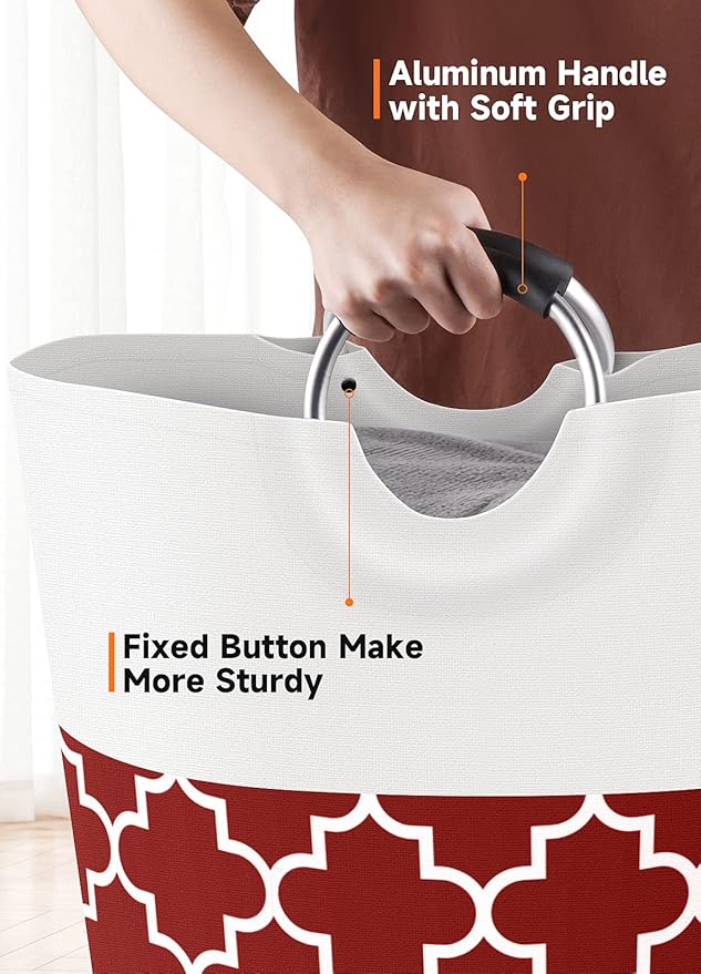 Large Laundry Basket Laundry Hamper Bag Washing Bin Clothes Bag Collapsible Tall with Handles Waterproof Travel Bathroom College Essentials Storage for College Dorm, Family, 115L (Red)