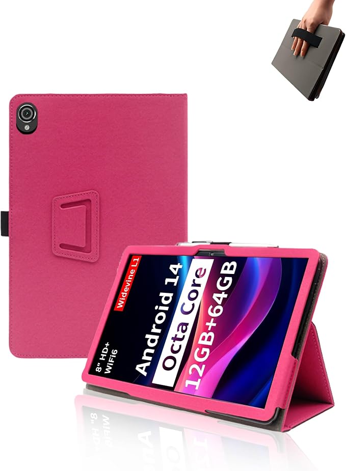 Case for Topsand M8 Android 14 Tablet 8 inch TabletsUYRUREL Leather Slim Folding Stand Cover with Hand Strap Magnet for Men Women Full ProtectionBlack.