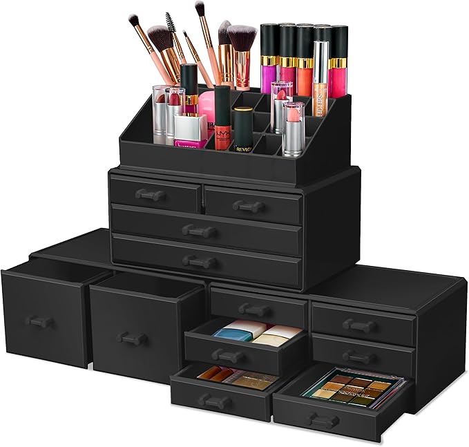 Sorbus Large Makeup Organizer - Stackable Jewelry & Makeup Organizer For Vanity, Bathroom Storage, Dresser - 12 Drawers Cosmetic Beauty Organizers and Storage with Lipstick, Makeup Brush Holder
