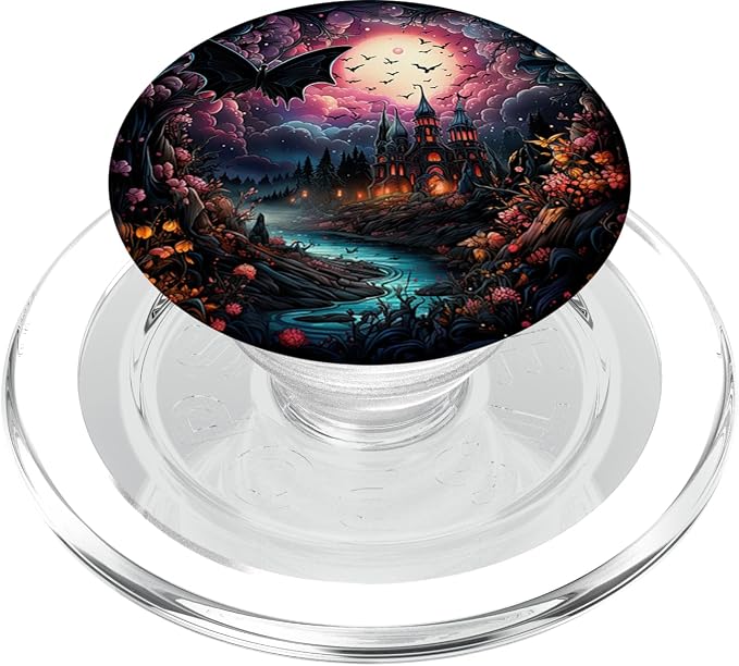 Gothic bat Spooky Bats in Front of Moon at Night and Castle PopSockets Adhesive PopGrip