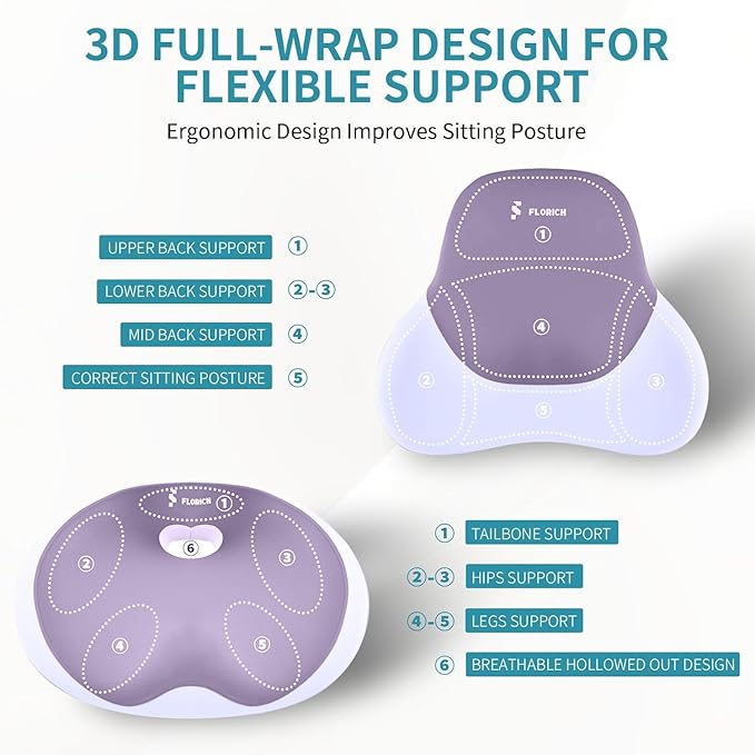 FLORICH Seat Cushion and Lumbar Support Pillow for Office Chair Car Neck Headrest Pillow 100% Memory Foam Seat Pads Pressure Relief Back Cushion and Carseat Pads(Purple)