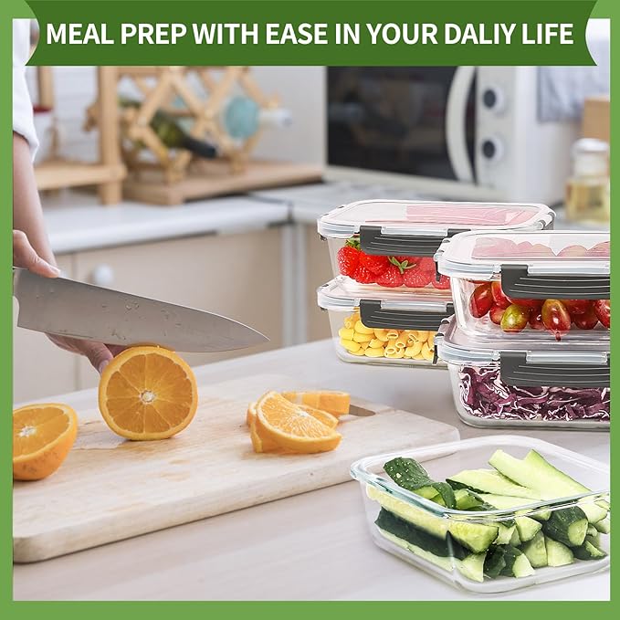 Skroam 5-Packs 36OZ Glass Food Storage Containers with Lids Airtight, Glass Meal Prep Container for Lunch, Pantry Organizers and Storage, Glass Lunch Boxes for Freezer to Oven Safe, Leak Proof