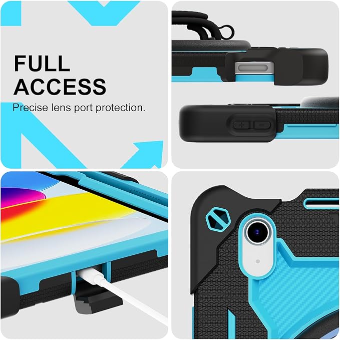 for iPad 9th 8th 7th Gen Case 10.2 inch with Screen Protector | 360° Rotating Kickstand Hand Strap Shoulder Strap Heavy Duty Military Grade - Kids Friendly