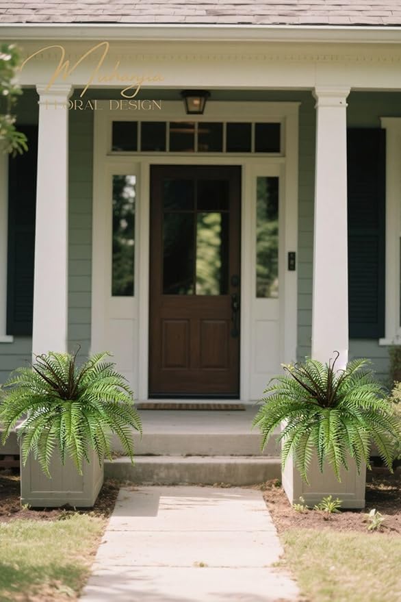 Polyester Artificial Boston Fern Bush,Set of 4,Fake Fern Hanging Plants UV Resistant That Look Real for Outdoors and Home Decor. (39" 4Pcs-Green)