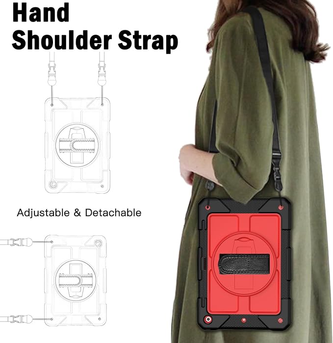 BMOUO for iPad 9th/8th/7th Generation Case 10.2 Black | Shockproof Rotating Stand Shoulder Hand Strap iPad 9th/8th/7th Generation Case with Pen Holder for iPad 10.2“ 2021/2020/2019