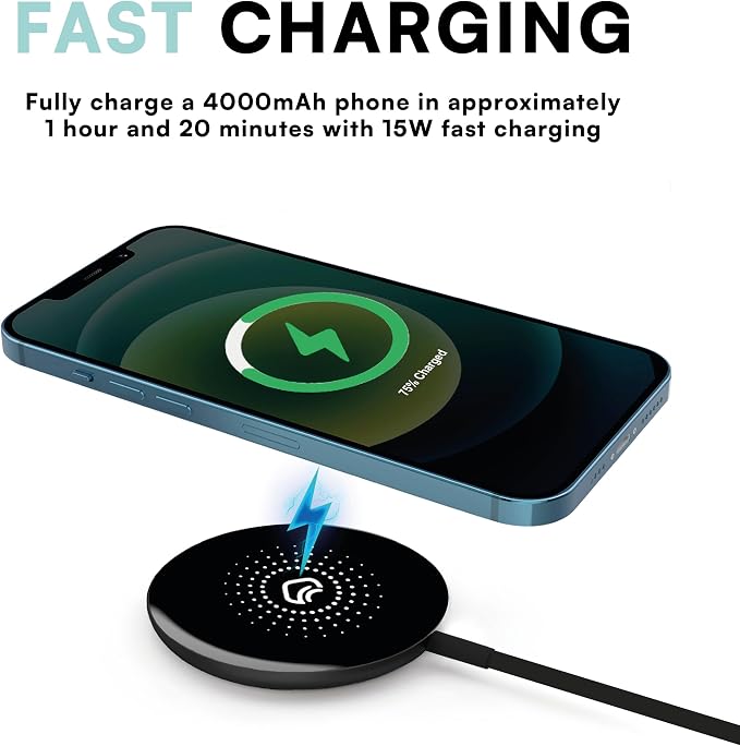 Magnetic Charger for iPhone Apple Magsafe Charger Fast Charging- Compatible with iPhone &amp AirPods 15w Wireless Charger Portable Cargador Inalámbrico (No AC Adapter)