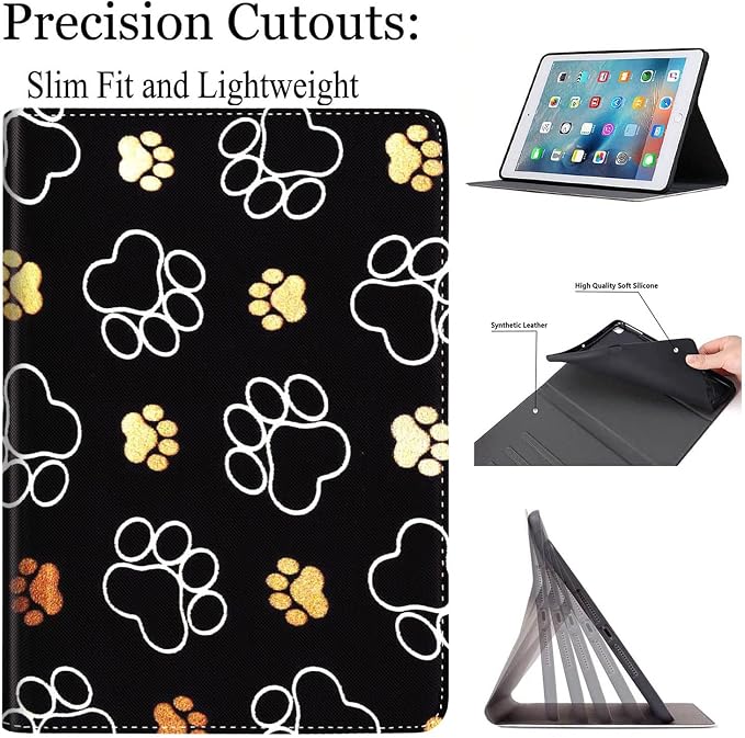 Case for iPad 9.7 inch 2018/2017Pro 9.7 CaseiPad Air 2 iPad Air Case Multi-Angle View Adjustable Stand Auto Wake/Slee for iPad 5th/6th Gen &amp ipad air 1/2 9.7 inch Cute Dog Paw Prints