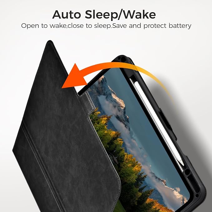 for iPad Pro 13 Inch Case M5/M4 (2025/2024) Black | Slim LightweightPremium Vegan Leather CoverPencil HolderAuto Sleep/WakeMulti Viewing AngleTyping AngleMagnetic Clasp