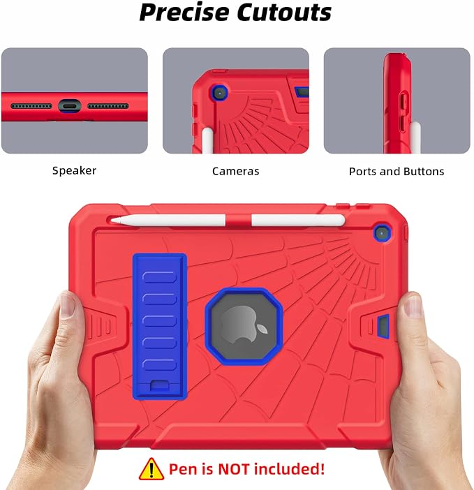 TSQQST iPad 9.7 Case 6th/5th Gen 2017 2018 for Kids Boys Girls | Tempered Glass Screen Protector Pencil Holder &amp Stand Heavy Duty Shockproof Rugged Protective Red+Blue