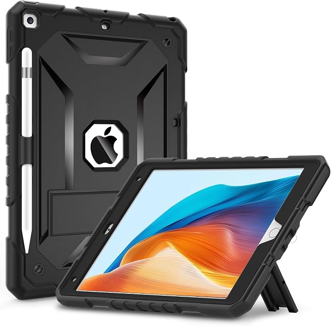 TIMISM Case for iPad 9th/8th/7th Generation(2021/2020/2019) Heavy Duty Military Grade Shockproof Rugged Protective 10.2 Cover with Built-in Stand for iPad 9 8 7 Gen Black+Green