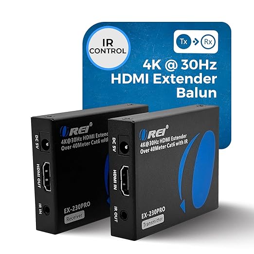 OREI HDMI Over Ethernet Extender Over Single CAT6/7 Ethernet Cable 4K@30Hz Up to 130 ft & 1080p Up to 230 ft (EX-230PRO)