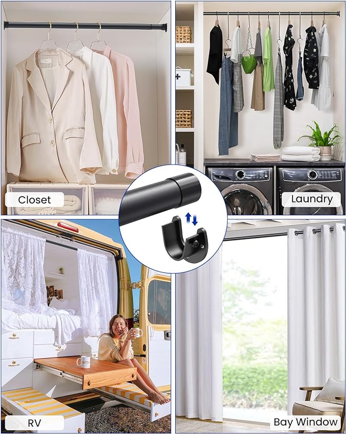 Supforce 4 PACK Closet Rods for Hanging Clothes, 17 to 84 Inches Stepless Adjustable Metal Closet Rod, 1.3 Inches Heavy Duty Clothes Hanging Rod for Closet Wardrobes Laundry RV, Black