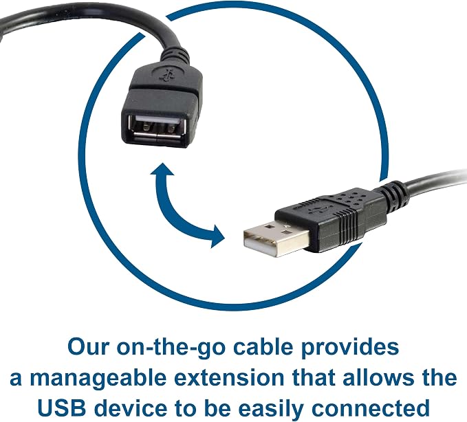 C2G 52107 USB A to A Long USB Extension Cable 6.56 Feet (2 Meters) Black (Pack of 2)
