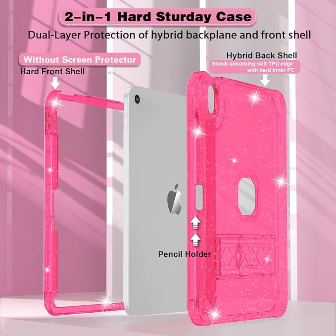 ZoneFoker Case for iPad 11-inch (A16) 2025 / iPad 10th Gen 10.9 inch 2022 Heavy Duty Shockproof Rugged Protective with Pencil Holder 11th / 10th Translucent Cover with Kickstand