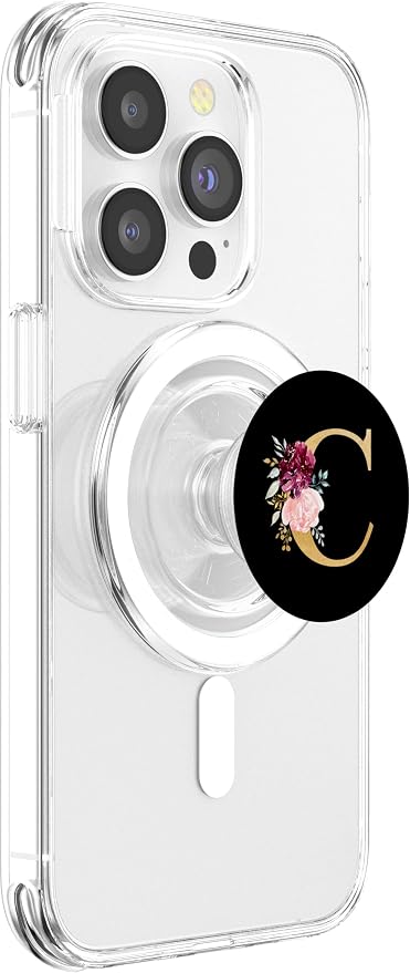Pink Rose Flowers Monogram Floral Initial Letter C On Black PopSockets Adhesive PopGrip