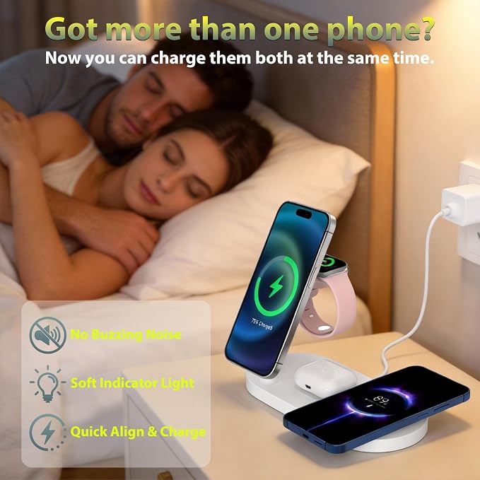 Dual Magnetic Phone Wireless Charger 30W 4 in 1 Charging Station for Apple Devices Charging Stand for iPhone 17/16/15/14/13/12 Series Support for Apple Watch11/10 for AirPods4