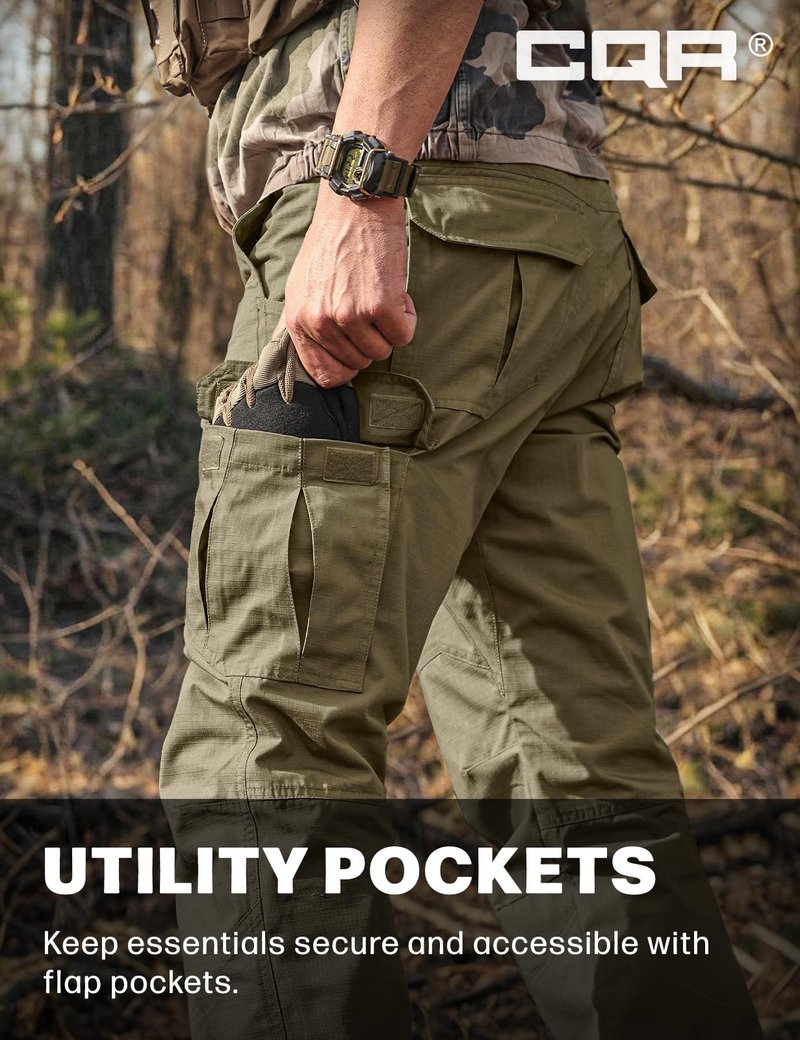 CQR Men's Tactical Pants, Water Resistant Ripstop Cargo Pants, Lightweight EDC Work Hiking Pants, Outdoor Apparel, Raider Soil Green, 30W x 30L