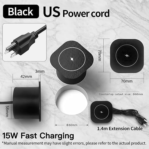 15W Black Flush Mount Wireless Charger Fast Charging Pad