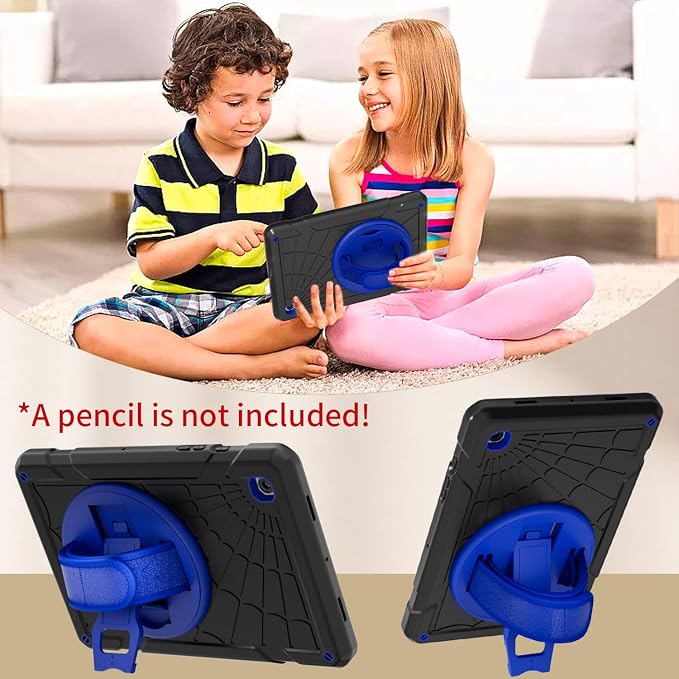 Case for Samsung Galaxy Tab A8 10.5'' Sturdy Heavy Duty Full-Body Shockproof Protective Case 360° Rotating Stand Hand/Shoulder Strap (Black+Blue)