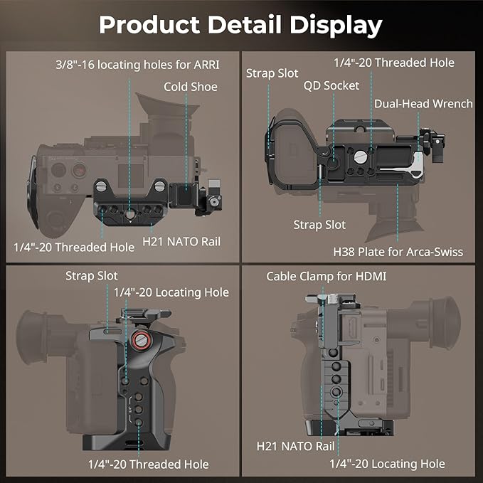 SmallRig Camera Cage for Sony FX2, HawkLock Quick Release FX2 Cage with Top Plate, Cable Clamp for HDMI, Multiple Mounting Points, Camera Rig Compatible with Original XLR Top Handles - 5587